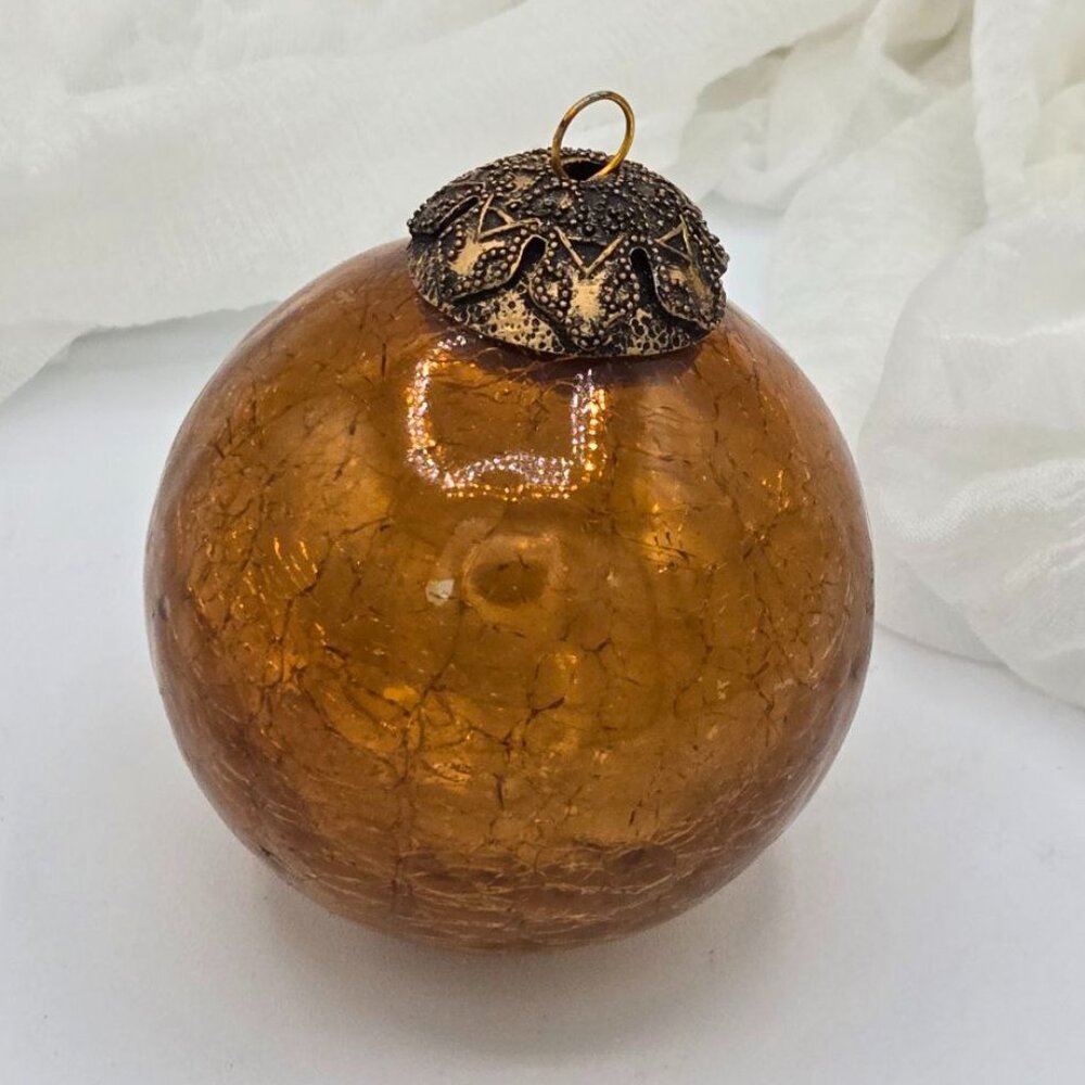 VINTAGE Heavy Thick Mercury Crackled Glass Ornament - Kugel Style Christmas